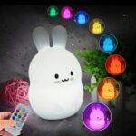 Lámpara cambiante del color del regalo de los niños de la luz de la noche de la palmadita del silicón del conejo, Charging Remote Control