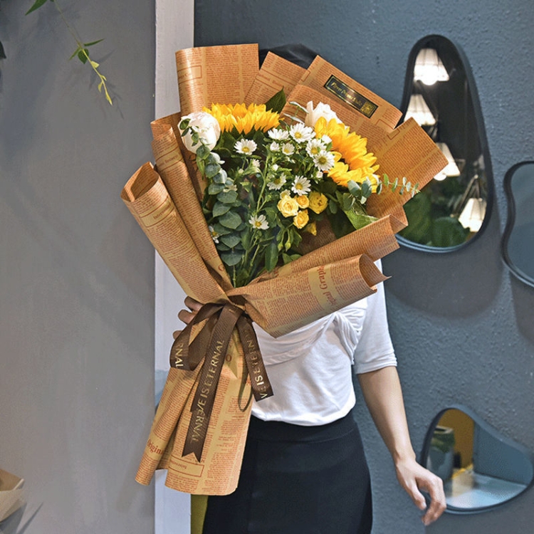 TBD0604007801A.jpg Material de embalaje de flores de regalo de periódico inglés de piel de vaca retro - Imagen 1