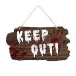 Letrero de puerta de Halloween, decoración de atmósfera de terror de Casa Encantada, Keep Out Imitation Wood Grain