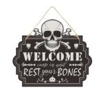 Letrero de puerta de Halloween, decoración de atmósfera de terror de Casa Encantada, Skull