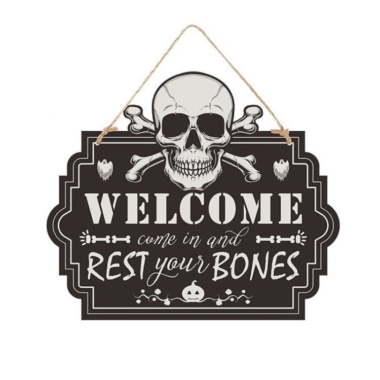 TBD0604029106.jpg Letrero de puerta de Halloween, decoración de atmósfera de terror de Casa Encantada, Skull - Imagen 1