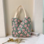 Bolso floral retro Bolso casual Bolso de pana de gran capacidad, Cherry