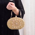 Bolso clutch de fiesta de noche con diamantes y girasoles ovalados - Imagen 10