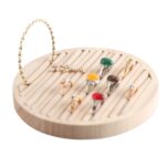 Bandeja de almacenamiento de pulsera de joyería, tablero de exhibición de joyería de anillo redondo de madera maciza, Velvet ( Beige )