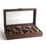 Caja expositora de relojes de cuero de grano de madera, caja de almacenamiento para relojes, joyero, 12 Digit Long
