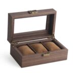 Caja expositora de relojes de cuero de grano de madera, caja de almacenamiento para relojes, joyero, 3 Digit Long