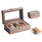 Caja expositora de relojes de cuero de grano de madera, caja de almacenamiento para relojes, joyero, 3 Digit Long - Imagen 2