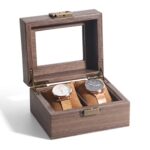 Caja expositora de relojes de cuero de grano de madera, caja de almacenamiento para relojes, joyero, 2 Digit Long