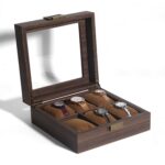 Caja expositora de relojes de cuero de grano de madera, caja de almacenamiento para relojes, joyero, 6 Digit Square