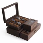 Caja expositora de relojes de cuero de grano de madera, caja de almacenamiento para relojes, joyero, 3 Digit Long - Imagen 3