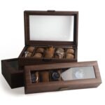 Caja expositora de relojes de cuero de grano de madera, caja de almacenamiento para relojes, joyero, 3 Digit Long - Imagen 4