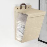 Cesta colgante plegable para la colada, organizador de ropa sucia con tapa, Beige 56 x 39 x 13cm