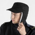 Sombrero de lengua de pato a prueba de viento, grueso, plegable, cálido, con plumón de cordero, Men (Black)