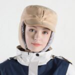 Sombrero de lengua de pato a prueba de viento, grueso, plegable, cálido, con plumón de cordero, Women (Khaki)