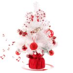 Caja de música giratoria LED de 50cm, Mini Adornos para árbol de Navidad de escritorio, decoraciones navideñas, 50cm (Red White)