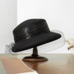 Sombrero decorativo de malla superior redonda de boina de fieltro de lana de otoño e invierno, Black