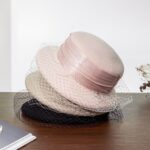 Sombrero decorativo de malla superior redonda de boina de fieltro de lana de otoño e invierno, Pink - Imagen 2