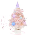 Caja de música giratoria LED de 50cm, Mini árbol de Navidad de escritorio, adornos decorativos navideños, 50cm (Macaroon)