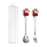Juego de tenedor y cuchara de postre navideño, vajilla portátil de dibujos animados, 2 unidades por paquete, Santa Claus Silver