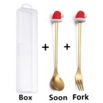 Juego de tenedor y cuchara de postre navideño, vajilla portátil de dibujos animados, 2 unidades por paquete, Santa Claus Golden - Imagen 2