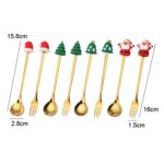 Juego de tenedor y cuchara de postre navideño, vajilla portátil de dibujos animados, 2 unidades por paquete, Christmas Round Tree Silver - Imagen 3