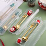 Juego de tenedor y cuchara de postre navideño, vajilla portátil de dibujos animados, 2 unidades por paquete, Christmas Socks Silver - Imagen 5