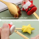 Juego de tenedor y cuchara de postre navideño, vajilla portátil de dibujos animados, 2 unidades por paquete, Christmas Hat Silver - Imagen 6