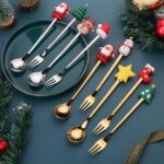 Juego de tenedor y cuchara de postre navideño, vajilla portátil de dibujos animados, 2 unidades por paquete, Christmas Socks Silver - Imagen 9