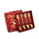 Juego de regalo de vajilla con cuchara de acero inoxidable navideña de 4 unidades por paquete, Golden Christmas Box