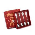 Juego de regalo de vajilla con cuchara de acero inoxidable navideña de 4 unidades por paquete, Silver Christmas Box