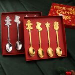 Juego de regalo de vajilla con cuchara de acero inoxidable navideña de 4 unidades por paquete, Golden Red Box - Imagen 5
