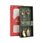 Cuchara agitadora navideña, tenedor de postre, vajilla de estrella de Nochebuena, regalo, 2pcs /Pack A410