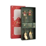 Cuchara agitadora navideña, tenedor de postre, vajilla de estrella de Nochebuena, regalo, 2pcs /Pack B410