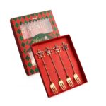 Juego de cubiertos con colgante de estrella, cuchara y tenedor de acero inoxidable navideño, 4 unidades por paquete, 410 Fork