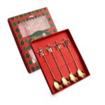 Juego de cubiertos con colgante de estrella, cuchara y tenedor de acero inoxidable navideño, 4 unidades por paquete, 410 Spoon