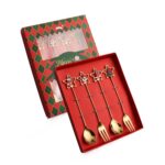 Juego de cubiertos con colgante de estrella, cuchara y tenedor de acero inoxidable navideño, 4 unidades por paquete, 410 Spoon Fork