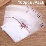 Bolsas autoadhesivas para galletas con lazo de encaje blanco, embalaje para hornear, 100pcs /Pack 15x15cm