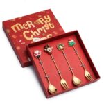 4 unids/pack regalo de Navidad cuchara fruta de dibujos animados tenedor postre cuchara para café, A