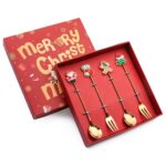 4 unids/pack regalo de Navidad cuchara fruta de dibujos animados tenedor postre cuchara para café, B