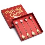 4 unids/pack regalo de Navidad cuchara fruta de dibujos animados tenedor postre cuchara para café, C