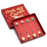 4 unids/pack regalo de Navidad cuchara fruta de dibujos animados tenedor postre cuchara para café, D