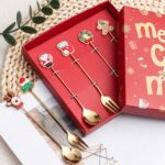 4 unids/pack regalo de Navidad cuchara fruta de dibujos animados tenedor postre cuchara para café, C - Imagen 6