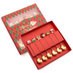 6 unids/pack regalo de Navidad cuchara fruta de dibujos animados tenedor postre cuchara para café, Spoon Fork (Red Box), Spoon Fork (Green Box), Spoon (Red Box), Spoon (Green Box)