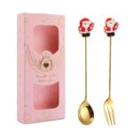 2 unids/pack regalo de Navidad cuchara fruta de dibujos animados tenedor postre cuchara para café, Elderly (Pink Box)