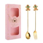 2 unids/pack regalo de Navidad cuchara fruta de dibujos animados tenedor postre cuchara para café, Gingerbread (Pink Box)