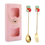 2 unids/pack regalo de Navidad cuchara fruta de dibujos animados tenedor postre cuchara para café, Socks (Pink Box)