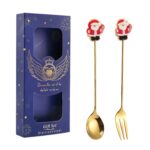 2 unids/pack regalo de Navidad cuchara fruta de dibujos animados tenedor postre cuchara para café, Elderly (Blue Box)