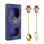 2 unids/pack regalo de Navidad cuchara fruta de dibujos animados tenedor postre cuchara para café, Elk (Blue Box)