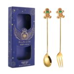 2 unids/pack regalo de Navidad cuchara fruta de dibujos animados tenedor postre cuchara para café, Gingerbread (Blue Box)