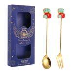 2 unids/pack regalo de Navidad cuchara fruta de dibujos animados tenedor postre cuchara para café, Socks (Blue Box)
